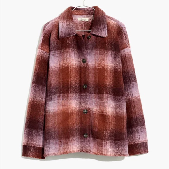 Madewell Brushed Plaid Knit Shirt Jacket in faded fig - Picture 4 of 9